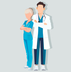 doctors woman and man on gray background