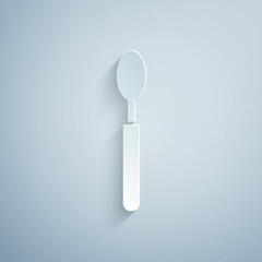 Paper cut Spoon icon isolated on grey background. Cooking utensil. Cutlery sign. Paper art style. Vector Illustration