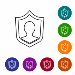 Black line Life insurance with shield icon isolated on white background. Security, safety, protection, protect concept. Set icons in color circle buttons. Vector.