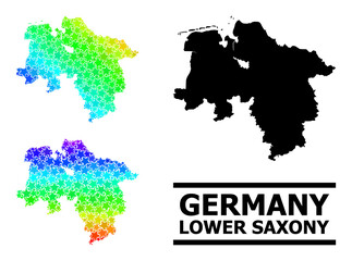 Spectrum gradiented star collage map of Lower Saxony State. Vector colorful map of Lower Saxony State with spectrum gradients.