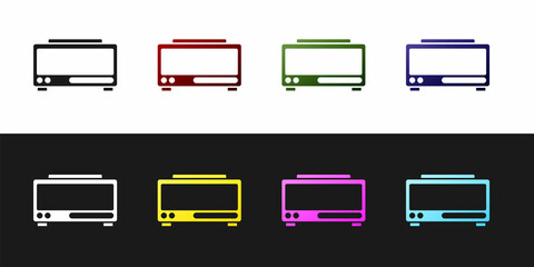 Set Digital alarm clock icon isolated on black and white background. Electronic watch alarm clock. Time icon. Vector