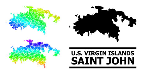 Rainbow gradiented star mosaic map of Saint John Island. Vector colorful map of Saint John Island with rainbow gradients.