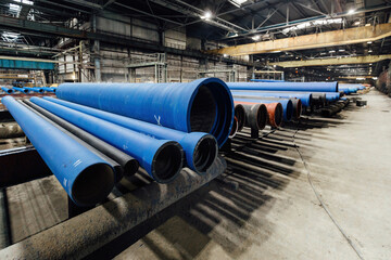 New cast iron pipes for pipeline construction in warehouse