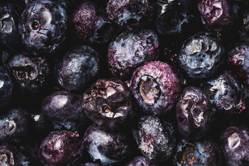 blueberries frozen full frame macro top view close up