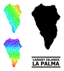 Rainbow gradiented star mosaic map of La Palma Island. Vector colorful map of La Palma Island with spectral gradients.