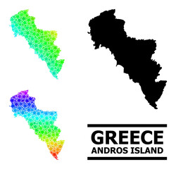 Spectral gradiented stars mosaic map of Greece - Andros Island. Vector colored map of Greece - Andros Island with spectral gradients.