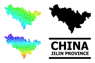 Spectral gradient star mosaic map of Jilin Province. Vector colorful map of Jilin Province with spectral gradients. Mosaic map of Jilin Province collage is created from chaotic colorful star elements.