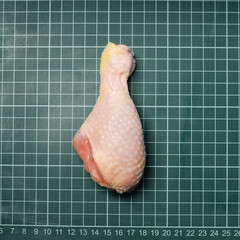 Raw chicken meat for cooking.Fresh chicken leg on a linear board.