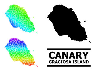 Spectrum gradiented starred collage map of Graciosa Island. Vector colorful map of Graciosa Island with spectrum gradients.