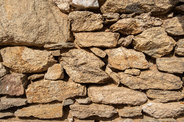Dry masonry stone wall closeup as background