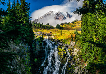 Waterfall near Mount Rainier in Washington. 