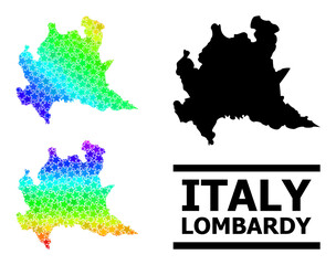 Spectral gradiented stars mosaic map of Lombardy region. Vector colorful map of Lombardy region with spectral gradients.