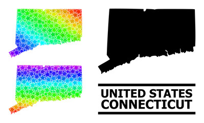 Spectrum gradient star mosaic map of Connecticut State. Vector vibrant map of Connecticut State with spectral gradients.