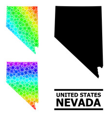 Spectral gradient starred mosaic map of Nevada State. Vector vibrant map of Nevada State with spectral gradients. Mosaic map of Nevada State collage is formed with scattered colored star elements.