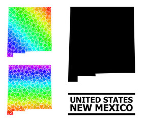 Spectral gradient star collage map of New Mexico State. Vector colorful map of New Mexico State with rainbow gradients. Mosaic map of New Mexico State collage is made with chaotic colorful star items.