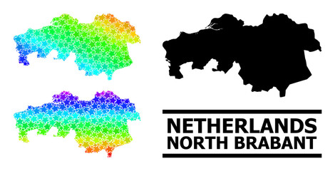 Rainbow gradient star collage map of North Brabant Province. Vector vibrant map of North Brabant Province with rainbow gradients.