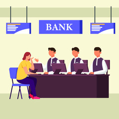 Customer complain to the office bank. Flat vector illustration.