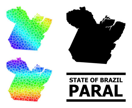 Spectrum gradiented star mosaic map of Paral State. Vector colored map of Paral State with spectrum gradients. Mosaic map of Paral State collage is composed with chaotic colorful star elements.