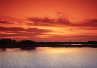Fototapeta na wymiar Sunset over an estuary, Apure State, Venezuela