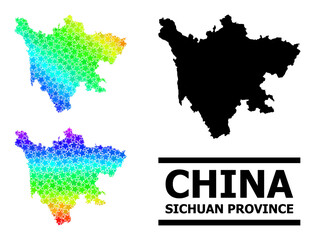 Spectrum gradient star collage map of Sichuan Province. Vector colorful map of Sichuan Province with spectrum gradients.