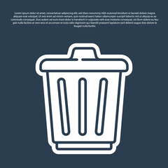 Blue line Trash can icon isolated on blue background. Garbage bin sign. Recycle basket icon. Office trash icon. Vector