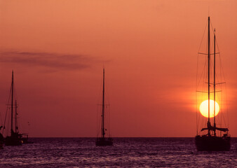 Sailboats at sunset, Los Roques archipiélago, Venezuela