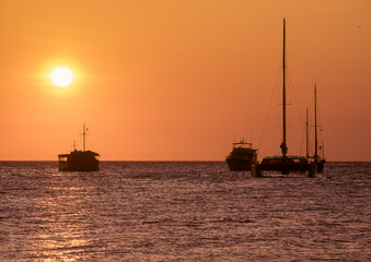 Sailboats at sunset, Los Roques archipiélago, Venezuela