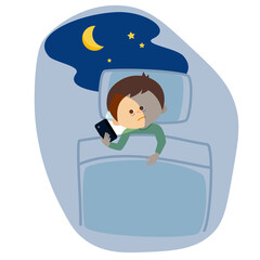 寝ながらスマートフォンを見る子供