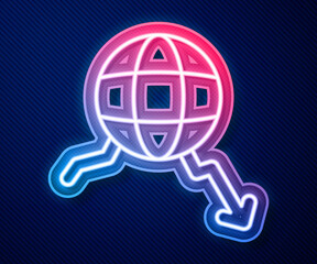 Glowing neon line Global economic crisis icon isolated on blue background. World finance crisis. Vector
