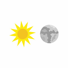 yellow sun and grey moon vector illustration isolated on white background