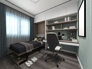 3D rendering, spacious modern residential study design
