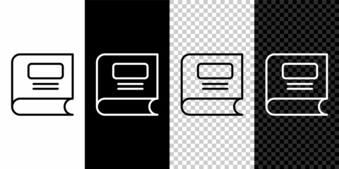 Set line Book icon isolated on black and white, transparent background. Vector