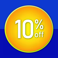 Offer tag. Percent off. Discount for big sale. Blue and yellow label.