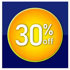 Offer tag. Percent off. Discount for big sale. Blue and yellow label.