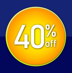 Offer tag. Percent off. Discount for big sale. Blue and yellow label.