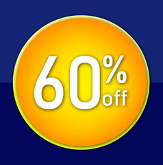Offer tag. Percent off. Discount for big sale. Blue and yellow label.
