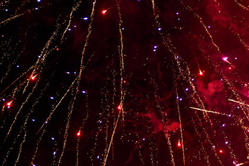 Fireworks sparks on a black sky background. graphic resource for design. Blank for the designer....