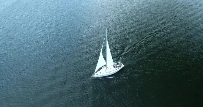 Aerial Shot Of Tourists Riding White Yacht In Sea During Vacation - Stockholm, Sweden