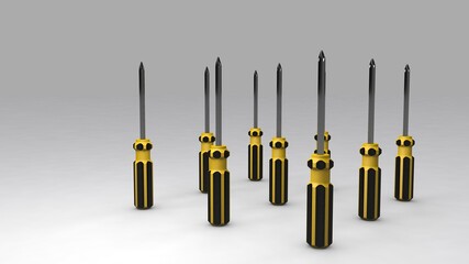 3d illustration. A beautiful view of screwdriver tool on a gray gradient background.