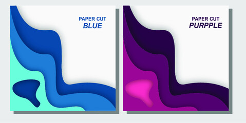Blue and purple paper cut banner with 3D slime abstract background