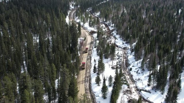 Construction of a road to a gold mine, aerial video footage