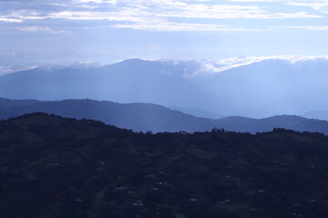 mountains in the fog