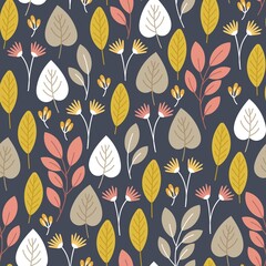 Cute floral background. Floral pattern with small pastel color flowers on a dark background. Seamless pattern for design and fashion prints. Child style. Vector illustration.