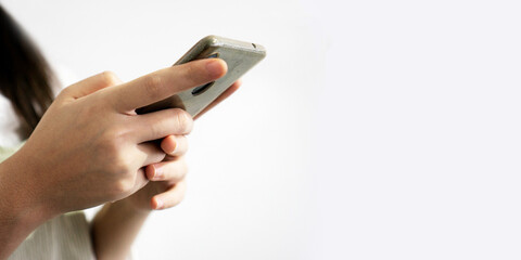 Closeup of woman hands using smartphone, .Shopping online using your smartphone..