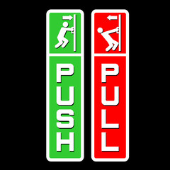 red and green signs, Push, Pull, sticker vector