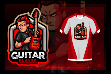 Guitar player mascot. esport logo design © REYYARTS