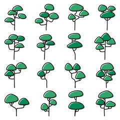 Set of different tree doodle.