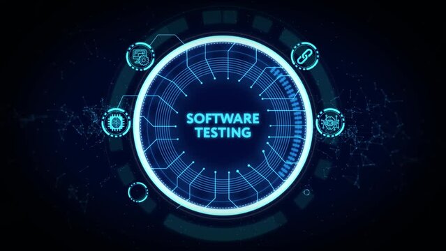 Inscription SOFTWARE TESTING on the virtual display. Business, modern technology, internet and networking concept.
