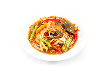 Papaya salad with Blue Swimming Crab  (Som Tum Poo ma) spicy Thai food
