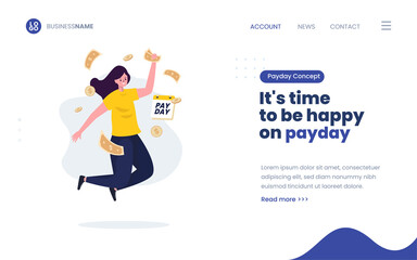 Happy woman getting money for payday illustration concept